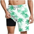 thumbnail image 1 of Clean Men's Swim Trunks Coconut tree print Pants Adjustable Drawstring Shorts With Compression Liner 7 Inch Inseam Board Shorts 2 In 1 Quick-Dry Bathing Suits Hawaii Beach Shorts, 1 of 6