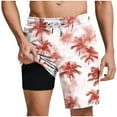 thumbnail image 1 of Clean Men's Swim Trunks Coconut tree print Pants Adjustable Drawstring Shorts With Compression Liner 7 Inch Inseam Board Shorts 2 In 1 Quick-Dry Bathing Suits Hawaii Beach Shorts, 1 of 6