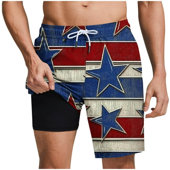 Clean Mens Swim Trunks Quick Dry Board Shorts With Mesh Lining, Breathable Surf 2 In 1 Bathing Suits 7 Inch Hawaiian Swimwear Bathing Suits Usa 4Th Of July Patriotic Beach Shorts