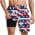 thumbnail image 1 of Clearance Independence Day Men's Shorts Swim Trunks With Compression Liner 2 In 1 Bathing Suits 7 Inch Beach Shorts Patriotic Printed Above Knee Sweatpants Hawaiian Board Shorts, 1 of 6