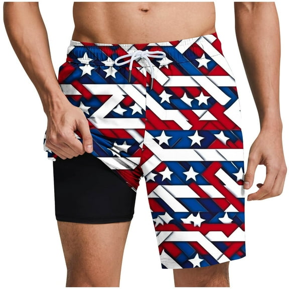 Clean Mens Swim Trunks Quick Dry Board Shorts With Mesh Lining, Breathable Surf 2 In 1 Bathing Suits 7 Inch Hawaiian Swimwear Bathing Suits Usa 4Th Of July Patriotic Beach Shorts