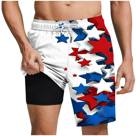 Clean Mens Swim Trunks Quick Dry Board Shorts With Mesh Lining, Breathable Surf 2 In 1 Bathing Suits 7 Inch Hawaiian Swimwear Bathing Suits Usa 4Th Of July Patriotic Beach Shorts