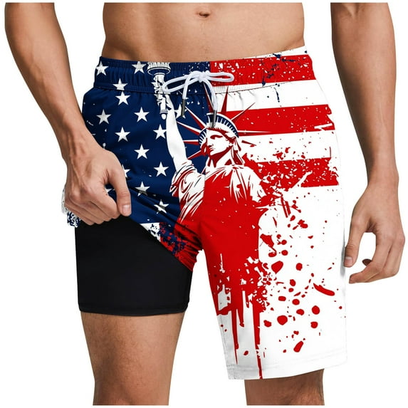 Clean Mens Swim Trunks Quick Dry Board Shorts With Mesh Lining, Breathable Surf 2 In 1 Bathing Suits 7 Inch Hawaiian Swimwear Bathing Suits Usa 4Th Of July Patriotic Beach Shorts