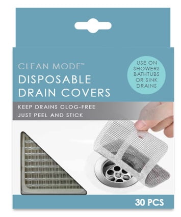 Clean Mode Disposable Drain Covers, 30 Count, Stick-On Hair Catchers