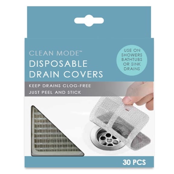 Clean Mode Disposable Drain Covers, 30 Count, Stick-On Hair Catchers
