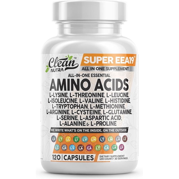 Clean Nutraceuticals Amino Acids Supplement L-Lysine, L-Threonine, L-Leucine, Isoleucine, Valine, L-Histidine, L-Tryptophan, L-Methionine, L-Arginine, L-Cysteine, L-Glutamine, L-Serine, Aspartic Acid