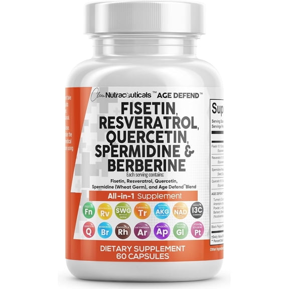 Clean Nutra Fisetin Quercetin Resveratrol Spermidine - Longevity Supplement with NAD Berberine Apigenin | Anti Aging Cellular Health Support Capsules 60 Count