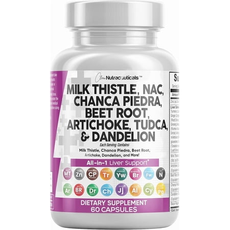Clean Nutraceuticals Milk Thistle NAC Chanca Piedra Beet Root Artichoke Dandelion Root - Liver Cleanse Detox & Repair Supplement Plus TUDCA Choline & Ginger 60 Count
