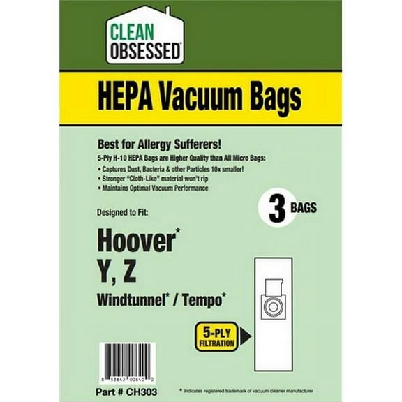 Clean Obsessed 120177 H-10 HEPA Bags Fits Hoover Type Y Vacuum Bag - 3 Count - Pack of 50