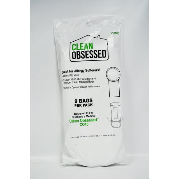Clean Obsessed Backpack Vacuum HEPA Paper Bags CO10BG