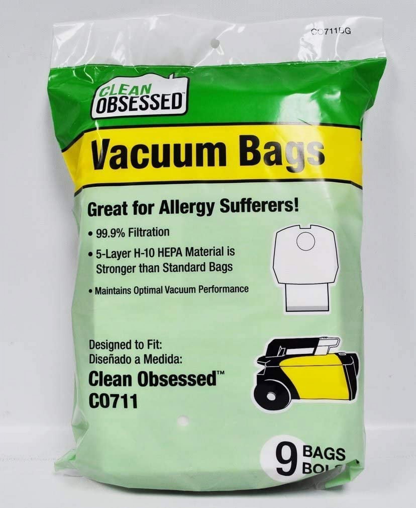 Clean Obsessed CO711 Canister Vacuum Cleaner Hepa Paper Bags (18 Bags