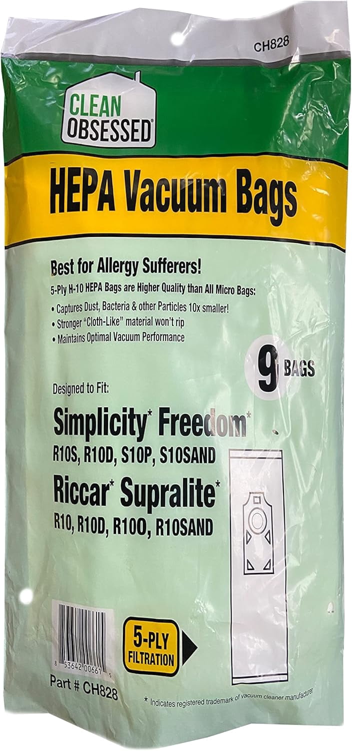 Simplicity R10262 Clean Obsessed H-10 HEPA Bags Fits Simplicity Freedom R10S, R10D, S10P ...