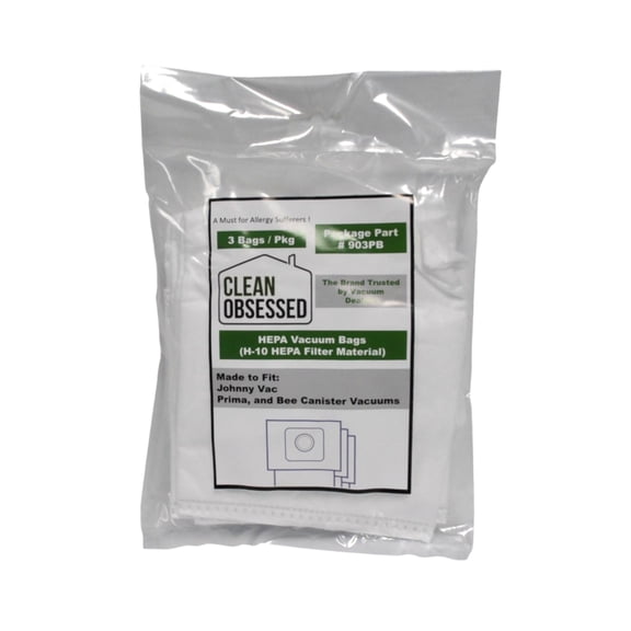 Clean Obsessed HEPA Bags Designed To Fit Johnny Vac Prima and Bee Canister Vacuums 903PB