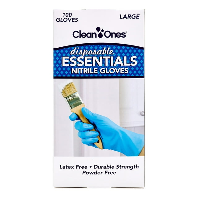 Clean Ones Disposable Essentials Nitrile Gloves, Large, 100 Ct
