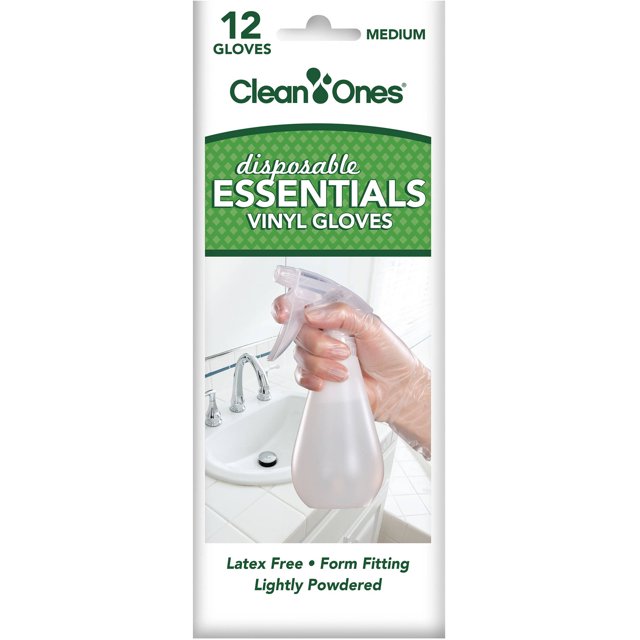 Clean Ones Essentials Disposable Vinyl Gloves, 12 count