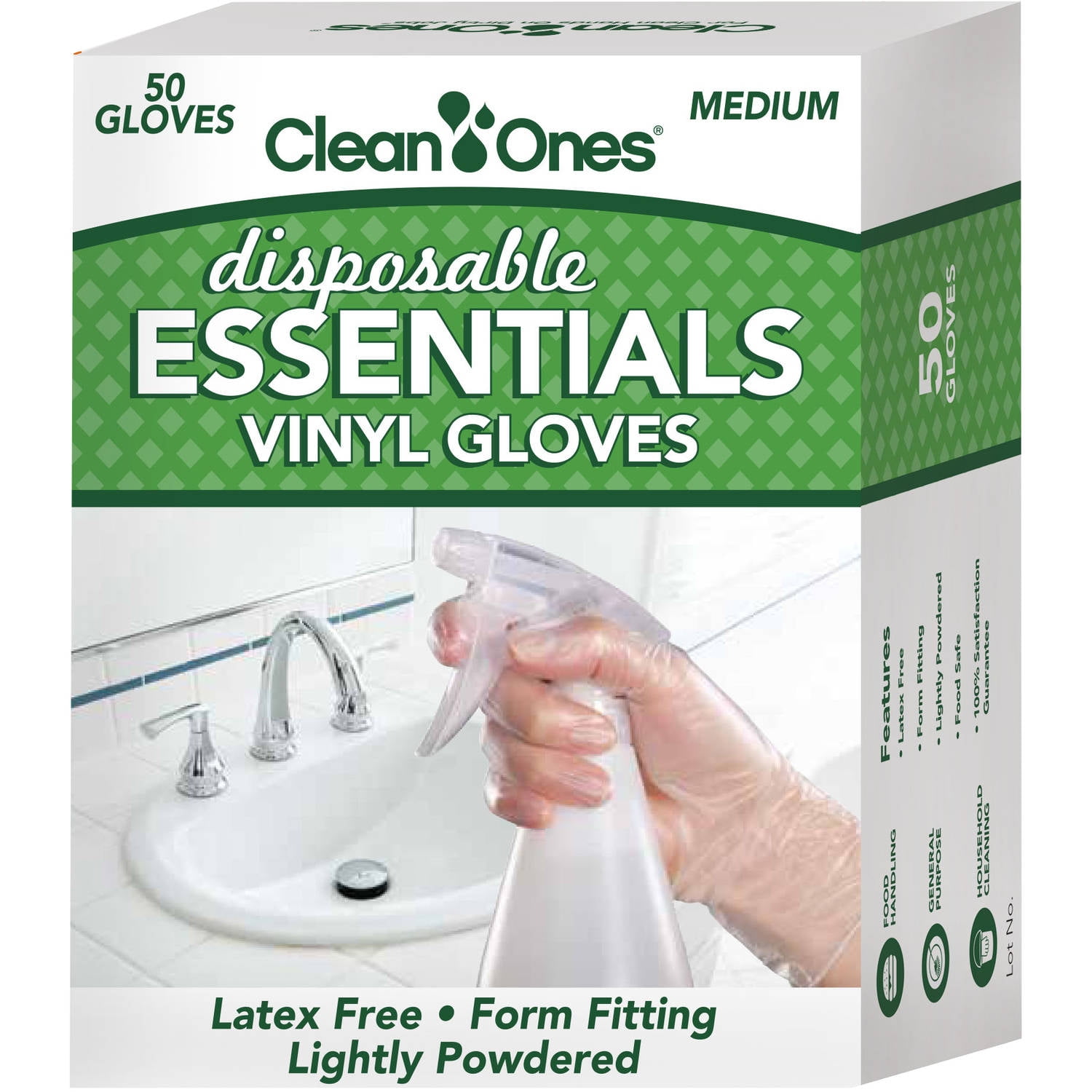 Clean Ones Essentials Disposable Vinyl Gloves, 50 count