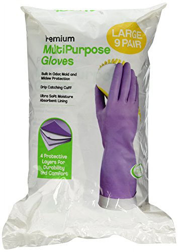 Clean Ones Premium Multi Purpose Rubber Gloves, Large (Pack of 9 pairs