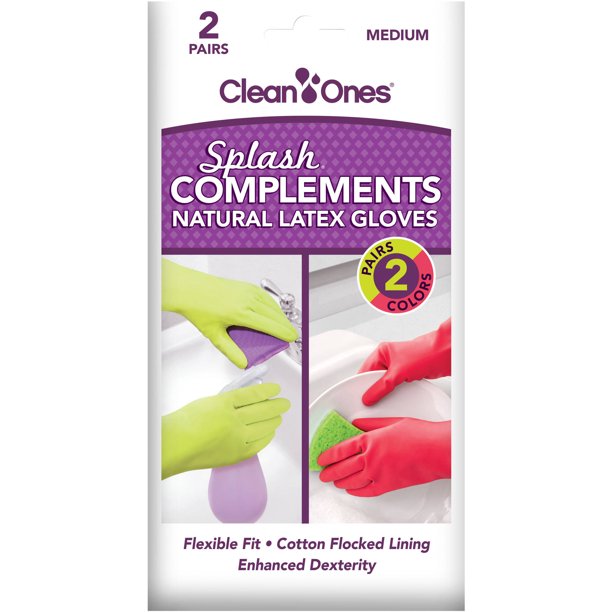 Clean Ones Splash Complements Natural Latex Gloves, Medium, 2 count