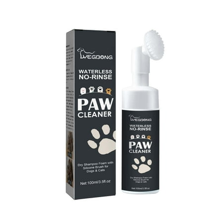 Clean Paws, No-Rinse Puppy Paw Cleaner & Dog Paw Wash, Gentle, Foaming Cleanser with Silicone Bristle Brush, 3.5 fl oz