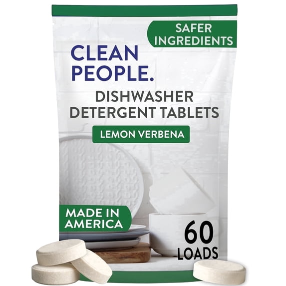 Clean People 100% Plastic-Free Dishwasher Detergent Tablets, 60ct, Lemon Verbena