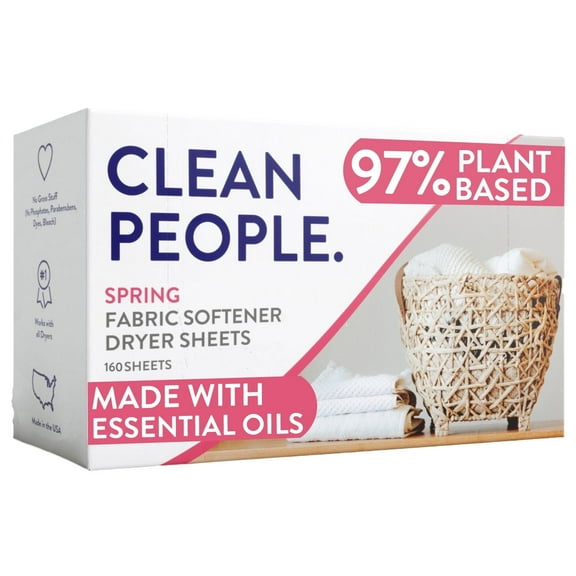 Clean People All Natural Fabric Softener Dryer Sheets - Removes Static Cling - Vegan, Made with Essential Oils - Spring, 120 Pack