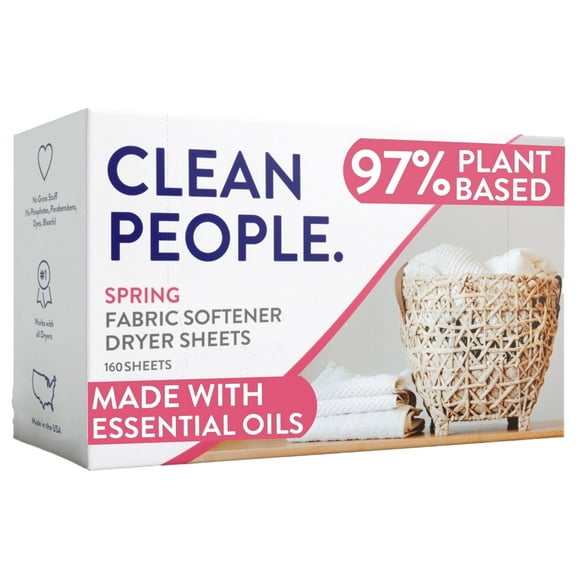 Clean People All Natural Fabric Softener Dryer Sheets - Removes Static Cling - Vegan, Made with Essential Oils - Spring, 120 Pack