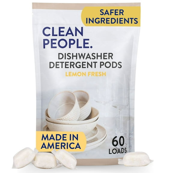 Clean People Dishwasher Detergent Pods - Lemon, 60 Pack - No Residue, Sparkling Clean