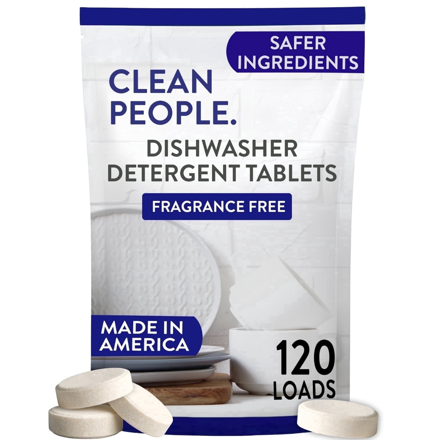 Clean People Dishwasher Detergent Tablets - Fragrance Free, 120 Pack - No Residue, Sparkling Clean