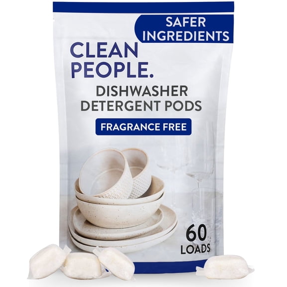 Clean People Dishwasher Pods - Cuts Grease & Rinses Sparkling Clean - Residue-Free - Phosphate Free - Fragrance Free, 60 Pack
