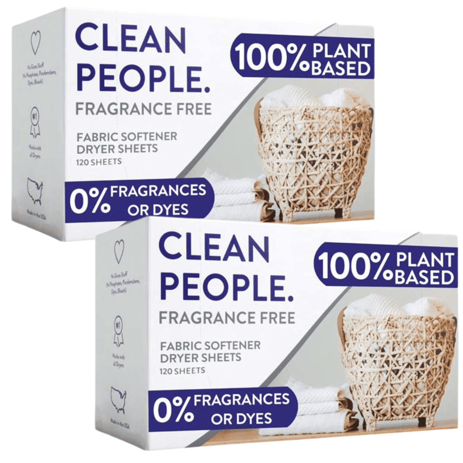 Clean People Fragrance Free Fabric Softener Dryer Sheets - Removes Static Cling - Vegan - 240 Pack