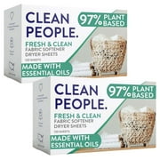 Clean People All Natural Fabric Softener Sheets - Dryer Sheets - Naturally Softens & Removes Static Cling - Vegan Laundry Softener With Essential Oils - Fresh Scent, 160 Pack