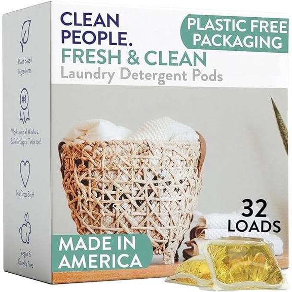 Clean People Laundry Detergent Pods - Clean Ingredients, Ultra-Concentrated - Fresh Scent, 32 Pack