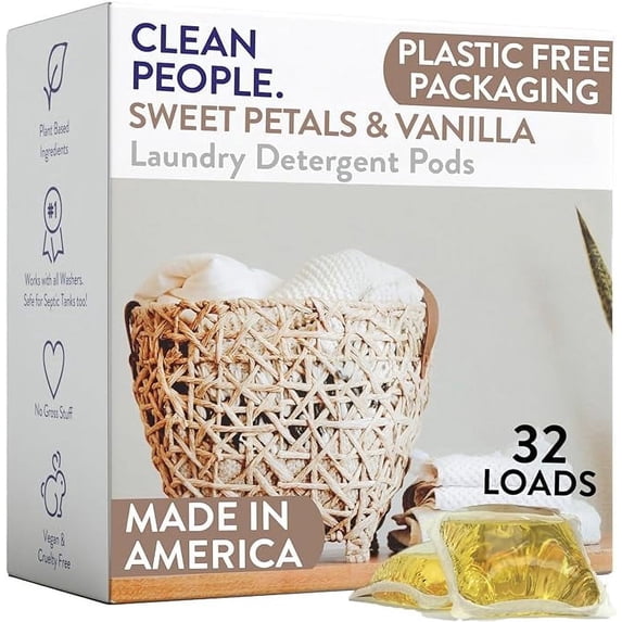 Clean People Laundry Detergent Pods - Clean Ingredients, Ultra-Concentrated - Sweet Petals, 32 Pack