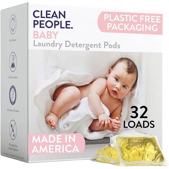 Clean People Laundry Detergent Pods - Unscented - Clean Ingredients, Ultra Gentle - Baby, 32 Pack