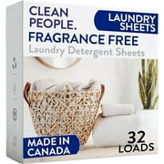 Clean People Laundry Detergent Sheets - Clean Ingredients, No Plastic Jug - Fragrance Free, 32 Pack