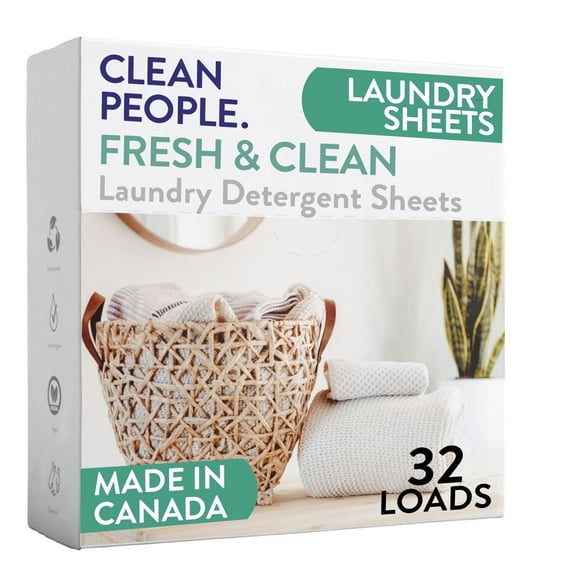 Clean People Laundry Detergent Sheets - Clean Ingredients, No Plastic Jug - Fresh Scent, 32 Pack