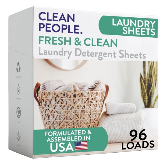 Clean People Laundry Detergent Sheets - Clean Ingredients, No Plastic Jug - Fresh Scent, 96 Load