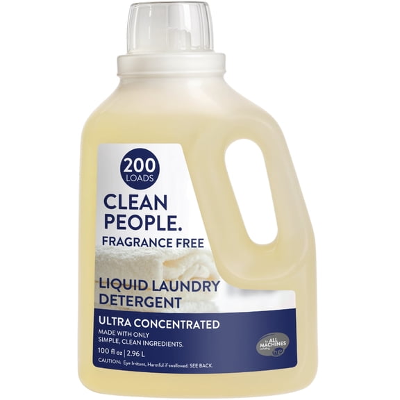 Clean People Liquid Laundry Detergent, Safer Ingredients, Fragrance Free, 200 Load