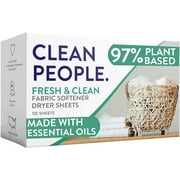 Clean People All Natural Fabric Softener Sheets - Dryer Sheets - Naturally Softens & Removes Static Cling - Vegan Laundry Softener With Essential Oils - Fresh Scent, 160 Pack