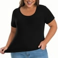 thumbnail image 1 of Clean Plus Size Summer Tops for Women Loose Fitted Tee Shirts Round Neck Short Sleeve Tshirts Solid Classic Oversized Tunic Blouses One Piece Seamless Underwear Training Yoga Clothes Build In Bra, 1 of 5