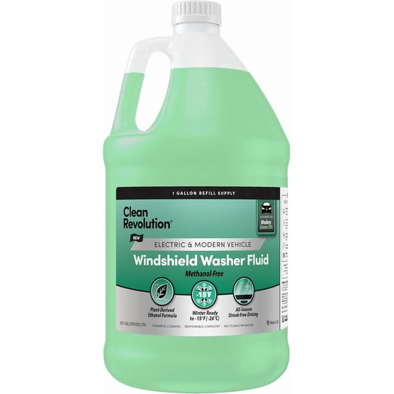 Clean Revolution EV Windshield Washer Fluid, 128oz, 100% Methanol-Free, Winter Ready up to -15F, Compatible with Electric Vehicles & Performance Cars