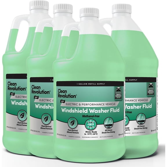 Clean Revolution EV Windshield Washer Fluid, 128oz 4-Pack, 100% Methanol-Free, Winter Ready up to -15°F, Compatible with Electric Vehicles and Performance Cars (4-Pack)