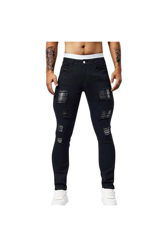 Clean Ripped Skinny Jeans for Men,Men's Slim Fit Stretch Jeans Fashion Distressed Sequin Leggings Trousers Straight Comfort Flex High Waisted Pants