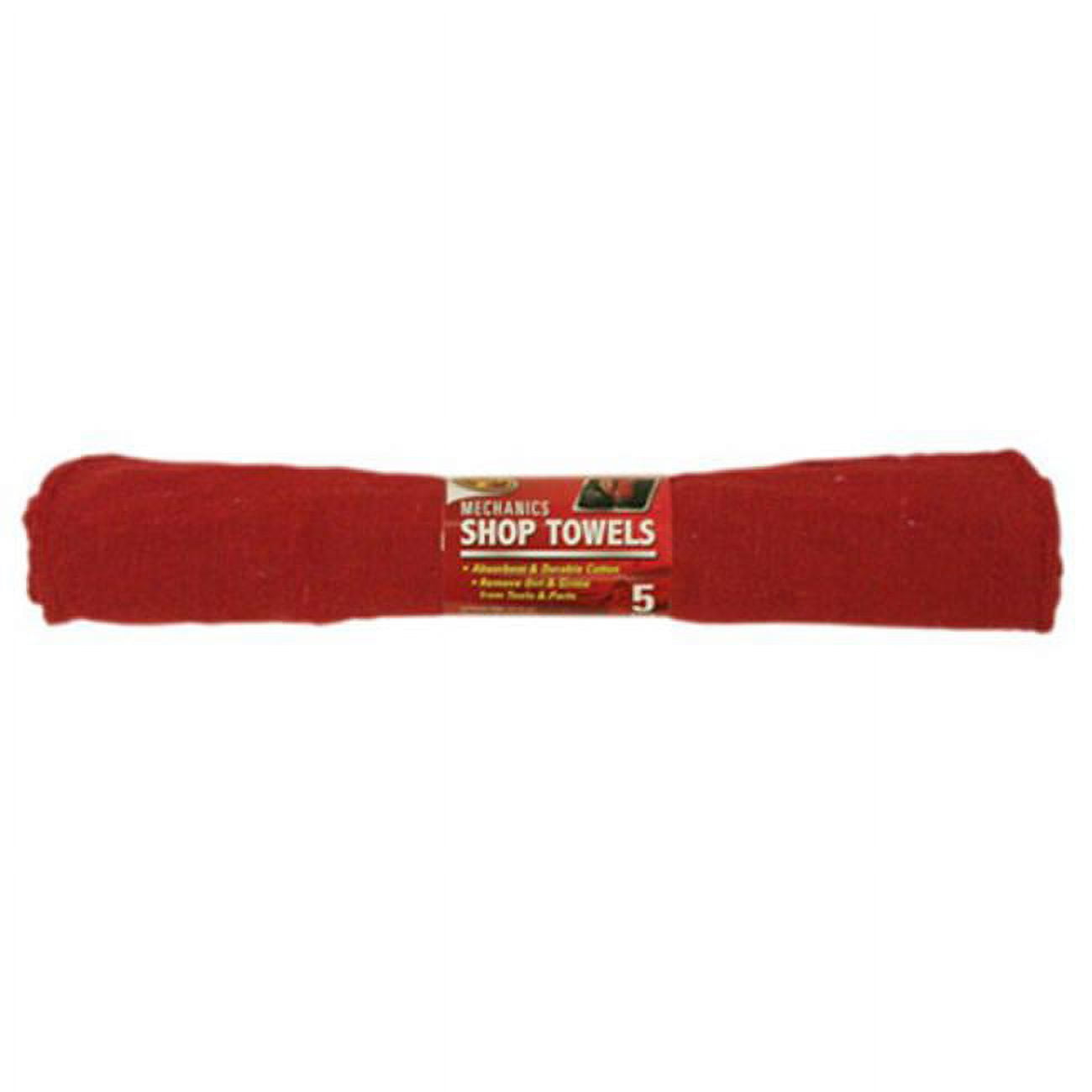 Clean Rite 3591 Cotton Shop Towel, Red, Pack of 5