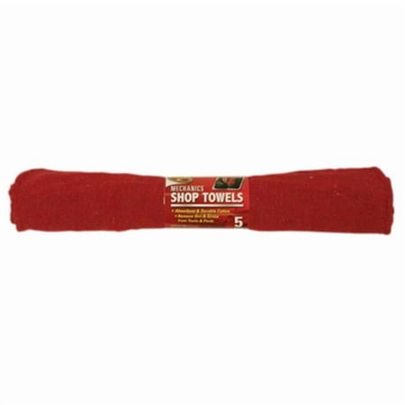 Clean Rite 3-591 Cotton Shop Towel, Red, Pack of 5
