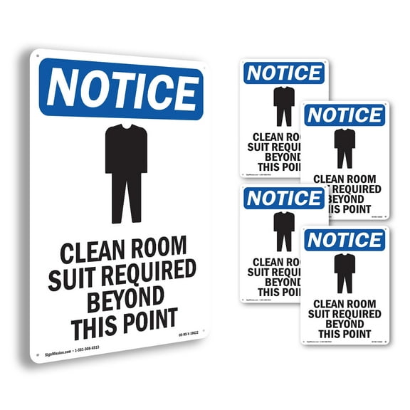 Clean Room Suit Required OSHA Notice Aluminum Sign 10 Inch x 7 Inch - 5 Pack