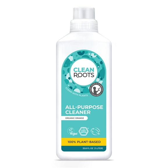 Clean Roots All-Purpose Cleaner, 100% Plant-Based & Organic, EcoGarantie Certified, Scented with Organic Orange Essential Oil, 33.8 Fl. Oz. (1L)
