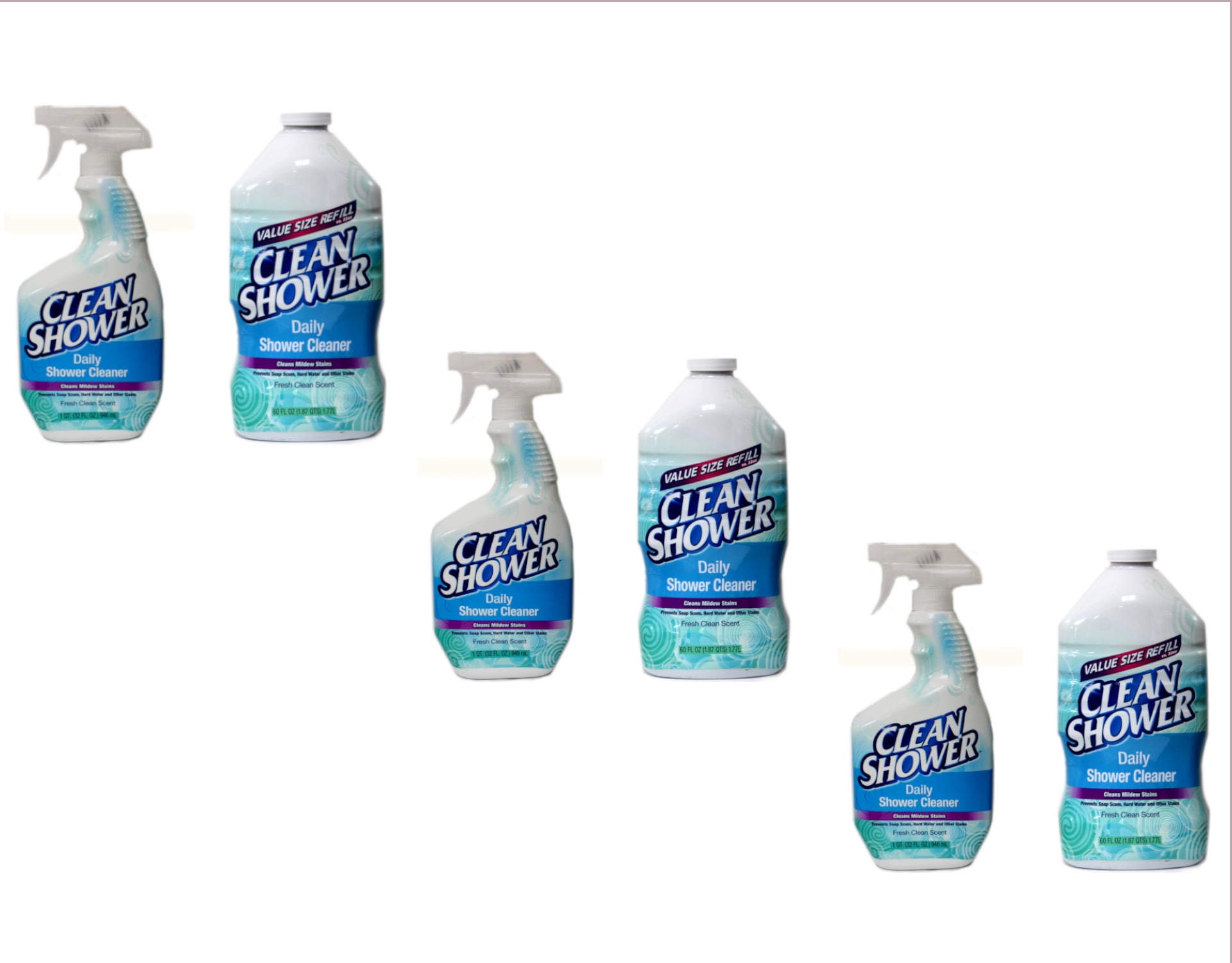 Clean Shower Daily Shower Cleaner 32oz. Spray Bottle + 60oz. Refill Kit