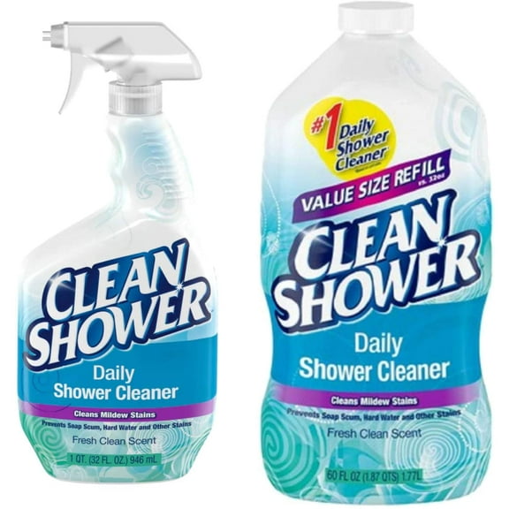 Clean Shower Daily Shower Starter Kit Refill Bundle Pack, 1 Spray Bottle, 1 Refill