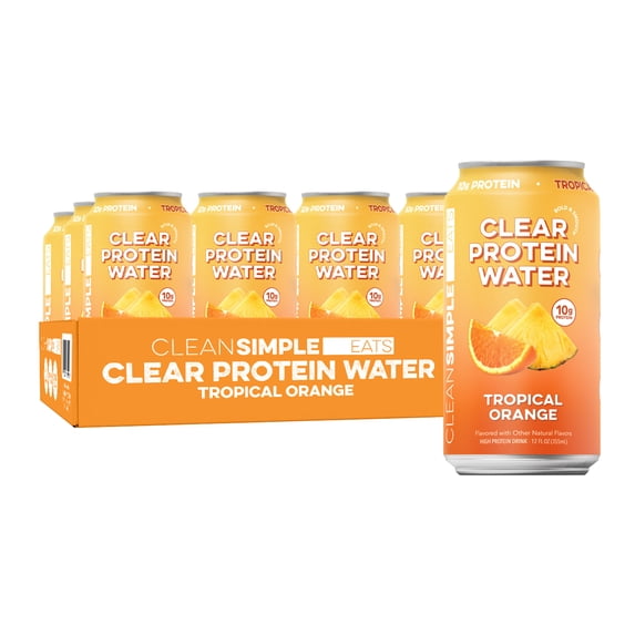 Clean Simple Eats Clear Protein Water, Tropical Orange, Gluten Free, Zero Added Sugars, 12 Count